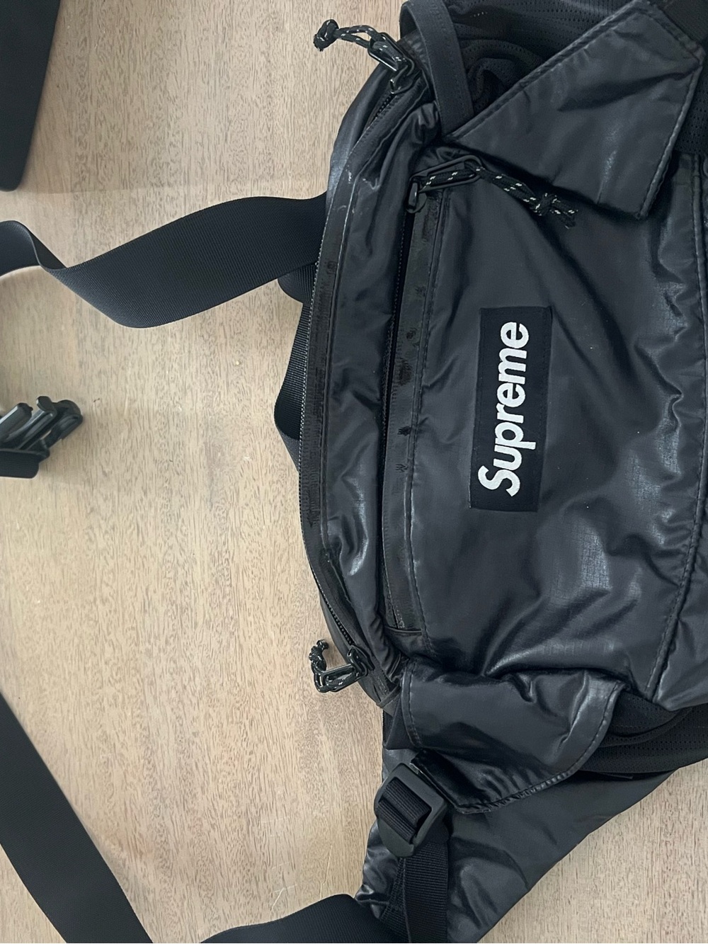 Supreme Black Nylon Waist Pack with Bold Logo